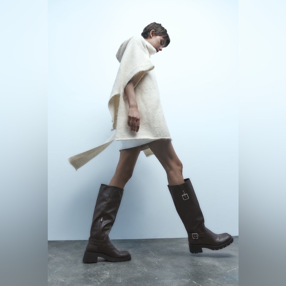 Zara boots cowboy coastal faux leather Brown Knee-High Boots - Picture 10 of 10